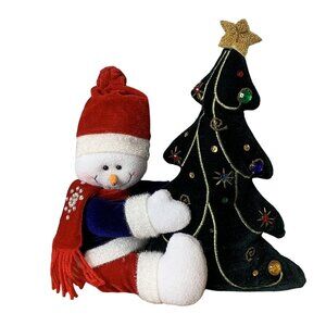 Vintage Santa's Best Beanbag Snowman & Christmas Tree Plush Christmas Decor 12”